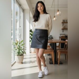 Vintage 90s Genuine Leather Mini Skirt Dark Chocolate Brown Size 10